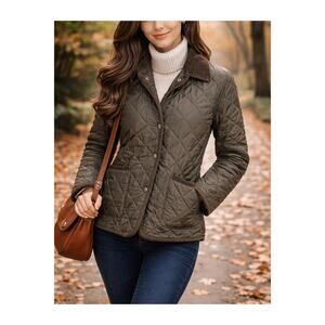 GAP Quilted Barn Chore  Jacket Womens Small Green Vintage Brown Corduroy Collar